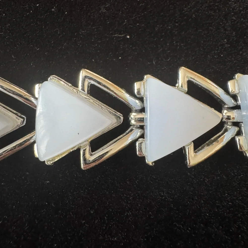 Vintage Pale Blue Thermoset Lucite & Silvertone Geometric Bracelet